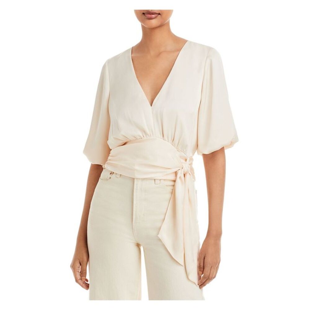 RAMY BROOK Womens Beige Self Tie Waist Balloon Sleeve Wear To Work Top XXS